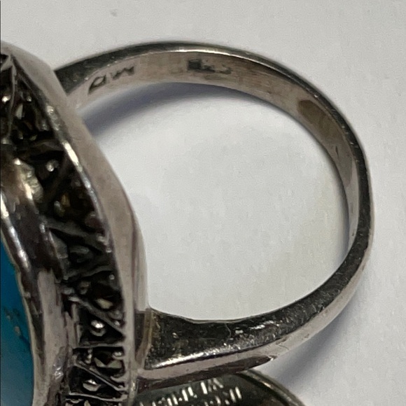 Sterling Silver,Marcasite, and Turquoise Large Ring size 6.5